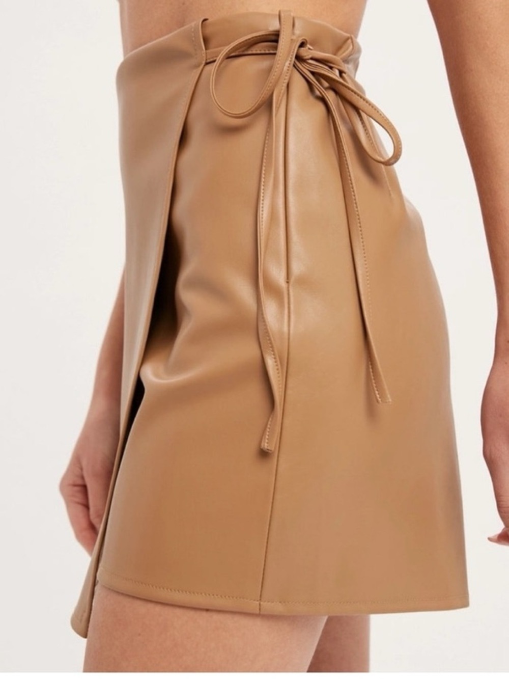 Abercrombie and Fitch Faux Leather Wrap Mini Skort in Camel Sz m